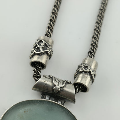 Sterling Silver Necklace 16" Ancient Roman Byzantine Empire Glass Pendant 44.7g
