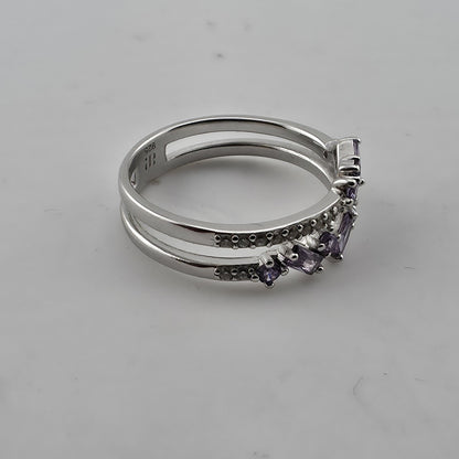 925 Sterling Silver Purple Amethyst Baguette Round Stone Ring Size 9 Split Band