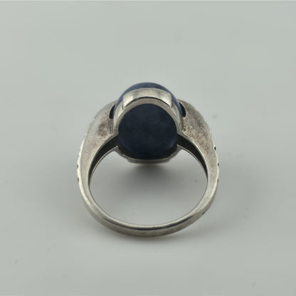 Vintage 925 Sterling Silver Sodalite Cabochon Statement Ring Size 8 Jewelry