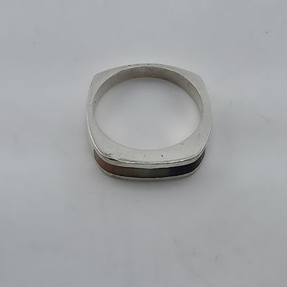 Vintage 925 sterling silver Mother Of Pearl rainbow inlay Ring Band Size 9.25