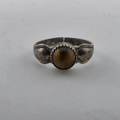 Vintage Native American Sterling Silver Tiger's Eye Ring Size 5.75 Crack in Band