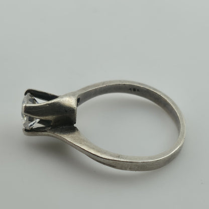 Sterling Silver Solitaire Ring CZ Stone Modernist Design Size 6.5 Vintage