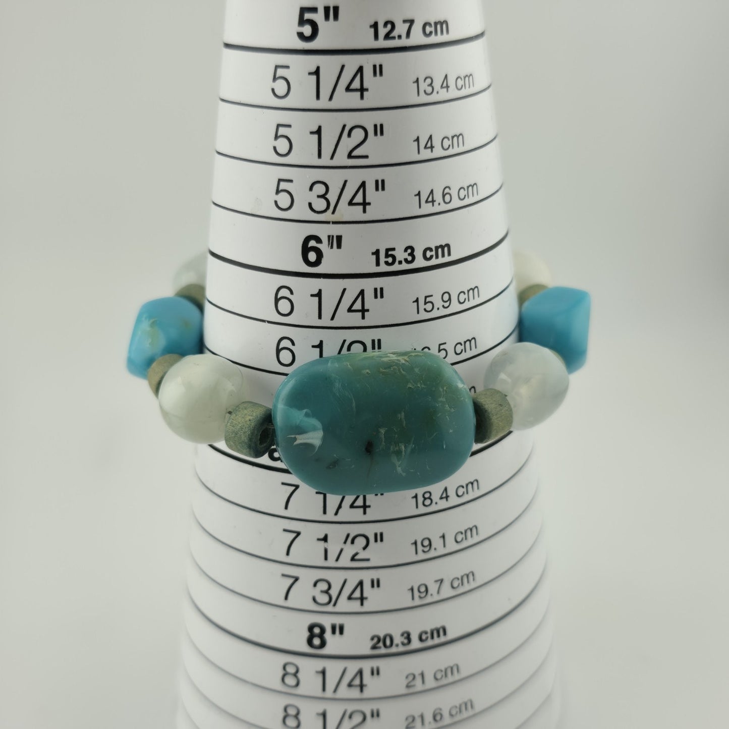 Sterling Silver Flux Stone Beaded Bracelet 6.5” Blue Green Simulated Stones
