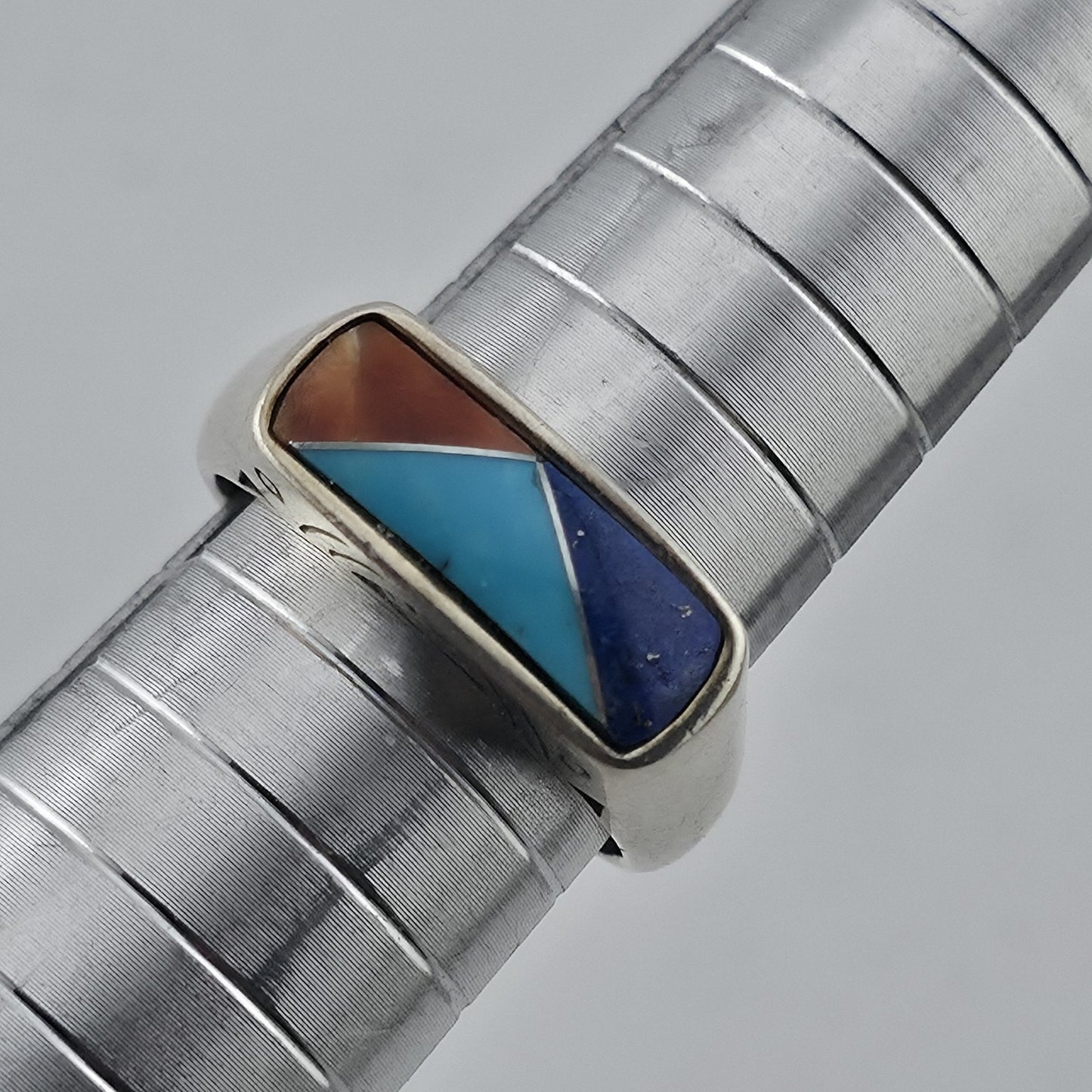 Carolyn Pollack Relios Sterling Silver Inlay Ring Size 7 Lapis Turquoise Coral