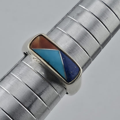 Carolyn Pollack Relios Sterling Silver Inlay Ring Size 7 Lapis Turquoise Coral