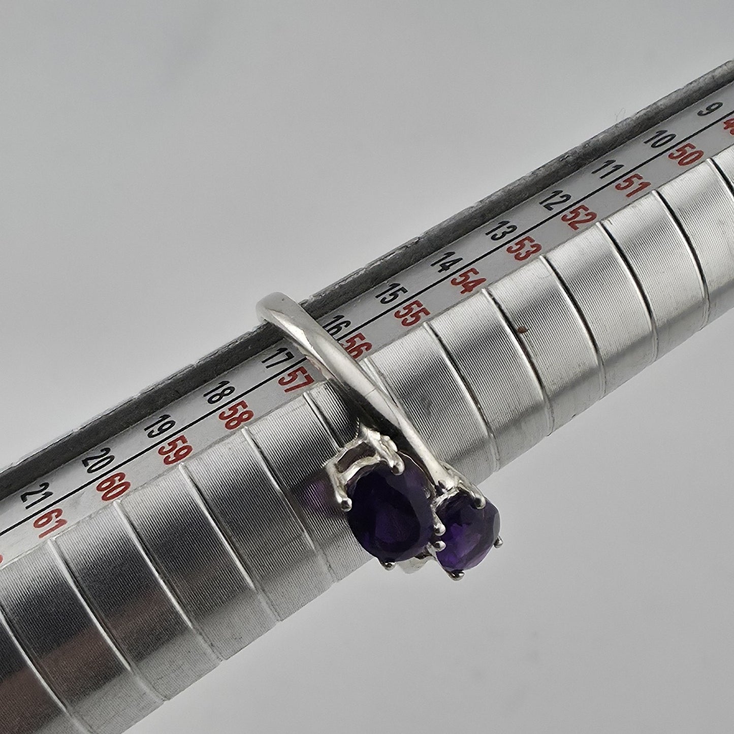 Sterling Silver 925 Amethyst Ring Two Stone Bypass Purple Size 7.75 Jewelry