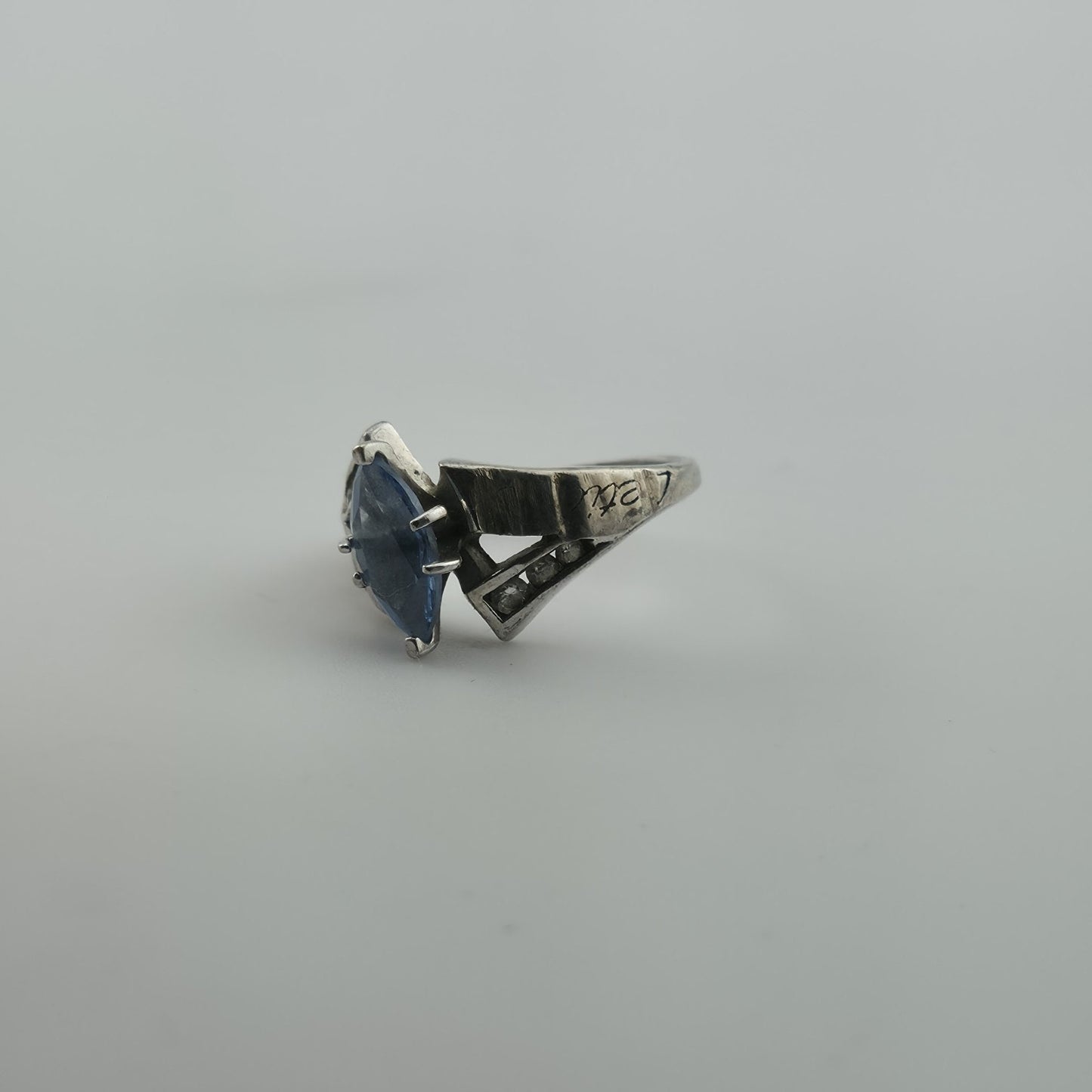 ELT Sterling Silver Blue Marquise Stone Ring Art Deco Style Size 6.25 Vintage