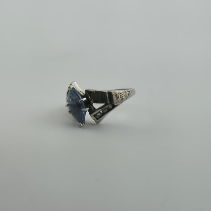 ELT Sterling Silver Blue Marquise Stone Ring Art Deco Style Size 6.25 Vintage