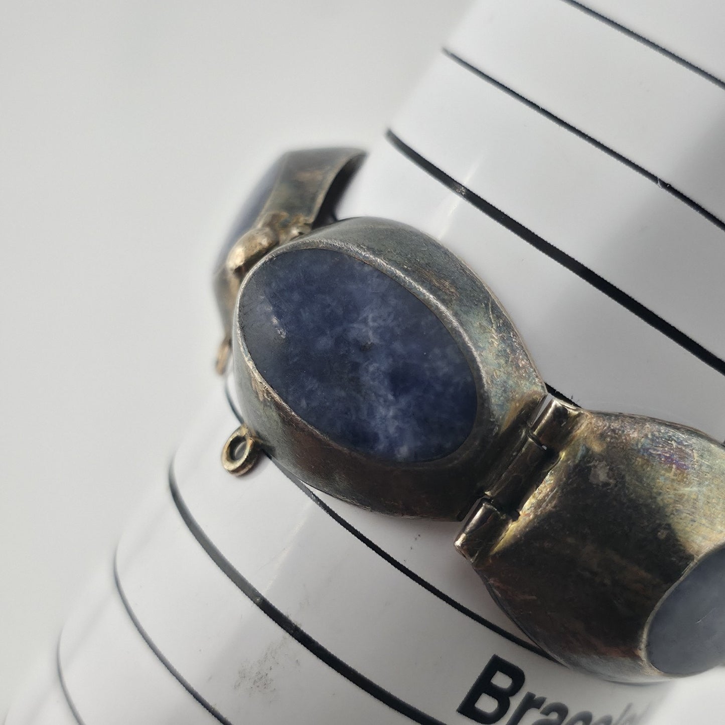 Vintage Taxco Mexico 925 Sterling Silver Blue Sodalite Link Bracelet 6.75 Signed