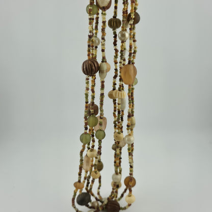 Necklace Artisan Mix Media Beaded Art Glass Earthy Boho 30" 1950s Vintage