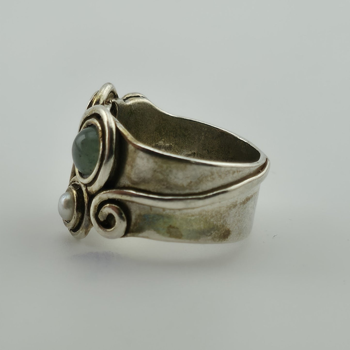 Sterling Silver Multi Stone Ring Sz 5.5 Amethyst Pearl Gem Artisan Missing Stone