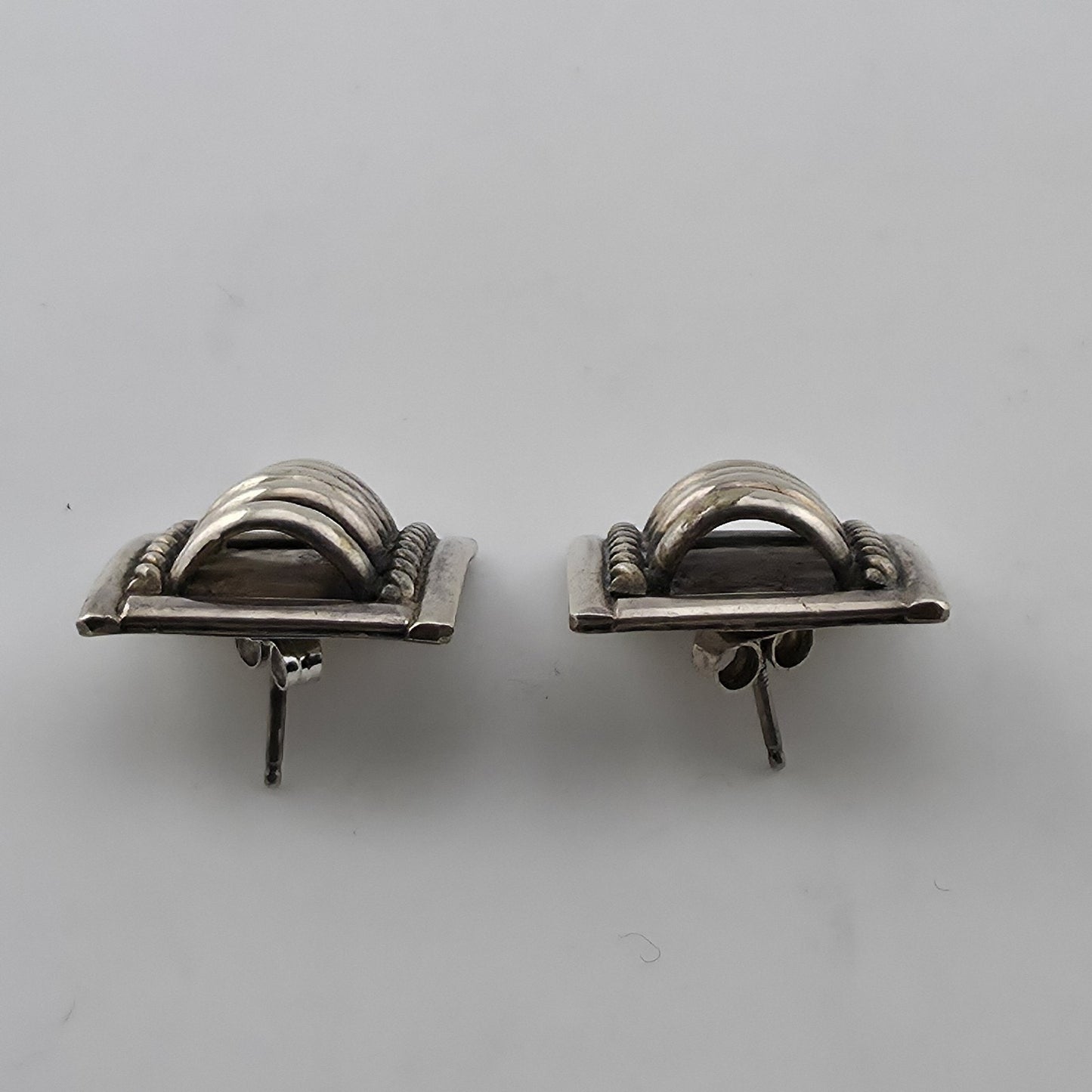 Priscilla Apache PA Sterling Silver Ribbed Cable Stud Earrings Southwest Navajo