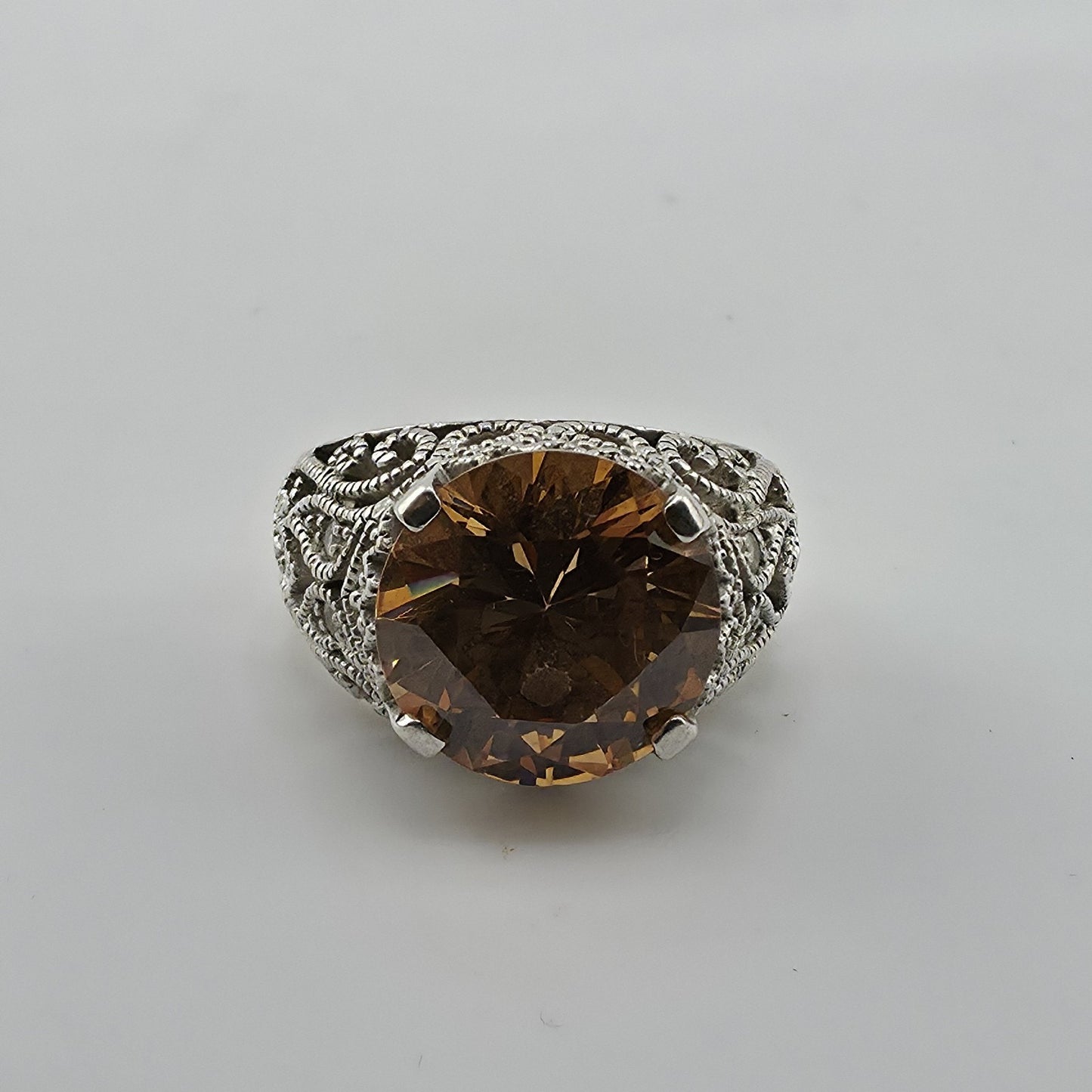 Esposito ESPO Ring Sterling 925 Silver Jubilee Champagne CZ Size 6 Vintage