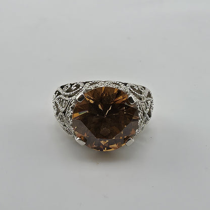 Esposito ESPO Ring Sterling 925 Silver Jubilee Champagne CZ Size 6 Vintage