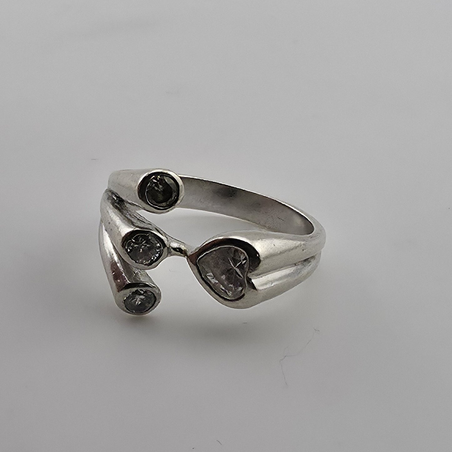 Sterling Silver Heart CZ Wrap Ring Size 7 Romantic Open Design 925