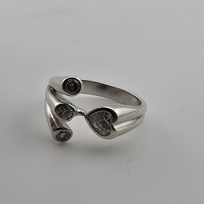 Sterling Silver Heart CZ Wrap Ring Size 7 Romantic Open Design 925