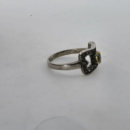 925 Sterling Silver Yellow Stone Open Bow Ring Vintage Gothic Size 6 Jewelry