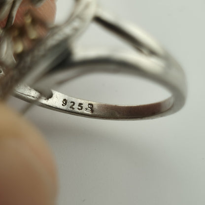 Sterling Silver Ring 925 Mom Heart Diamond Two Tone Size 8.75 Vintage