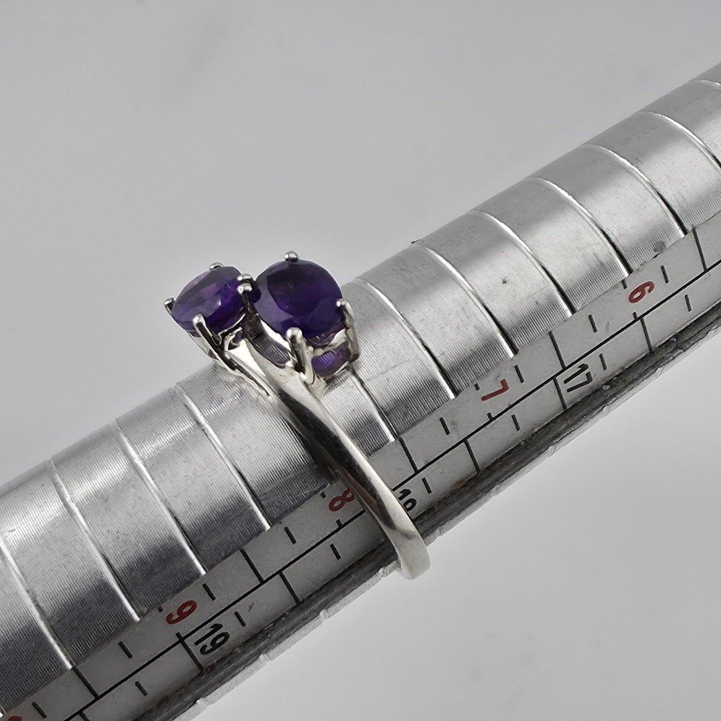 Sterling Silver 925 Amethyst Ring Two Stone Bypass Purple Size 7.75 Jewelry