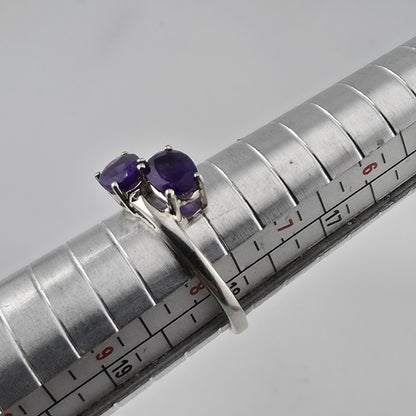 Sterling Silver 925 Amethyst Ring Two Stone Bypass Purple Size 7.75 Jewelry