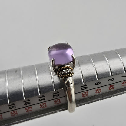 Sterling Silver & 18K Amethyst Cabochon Ring Designer Signed P G Size 5.75