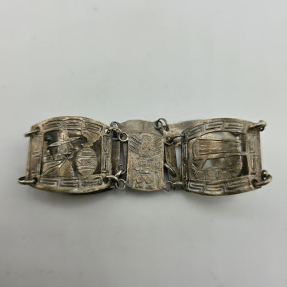 Vintage Sterling Peruvian Story Panel Link Bracelet Cultural Motif Design 15.5g