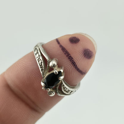 Vintage Avon Sterling Silver 925 Black Stone Ring Marquise Size 7.25