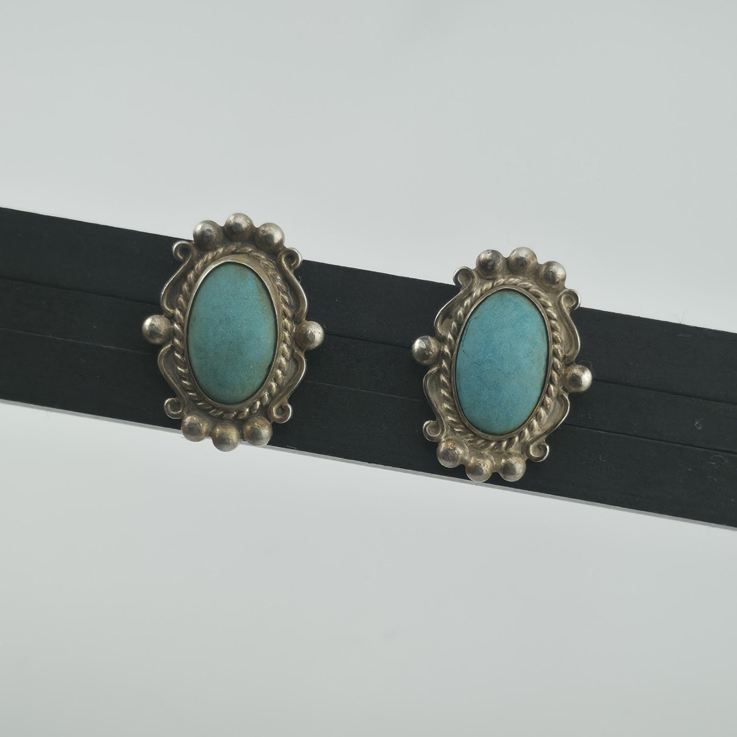 Vintage Turquoise Sterling Silver Screw Back Earrings Southwestern Style