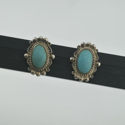 Vintage Turquoise Sterling Silver Screw Back Earrings Southwestern Style
