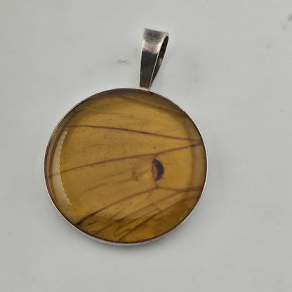 Vintage Sterling Silver Amber Pendant Large Round Honey Cognac Inclusion 1.5"