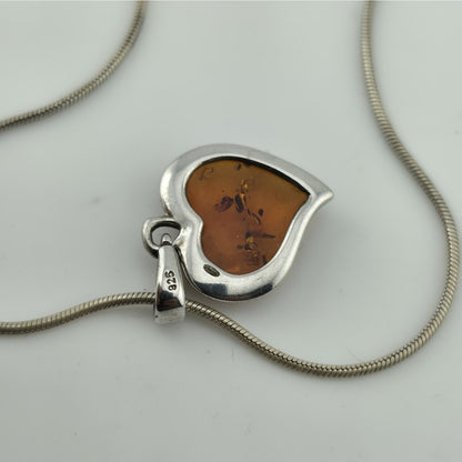 Paolo Romeo Sterling Silver 925 Amber Heart Pendant Necklace Snake Chain 16"