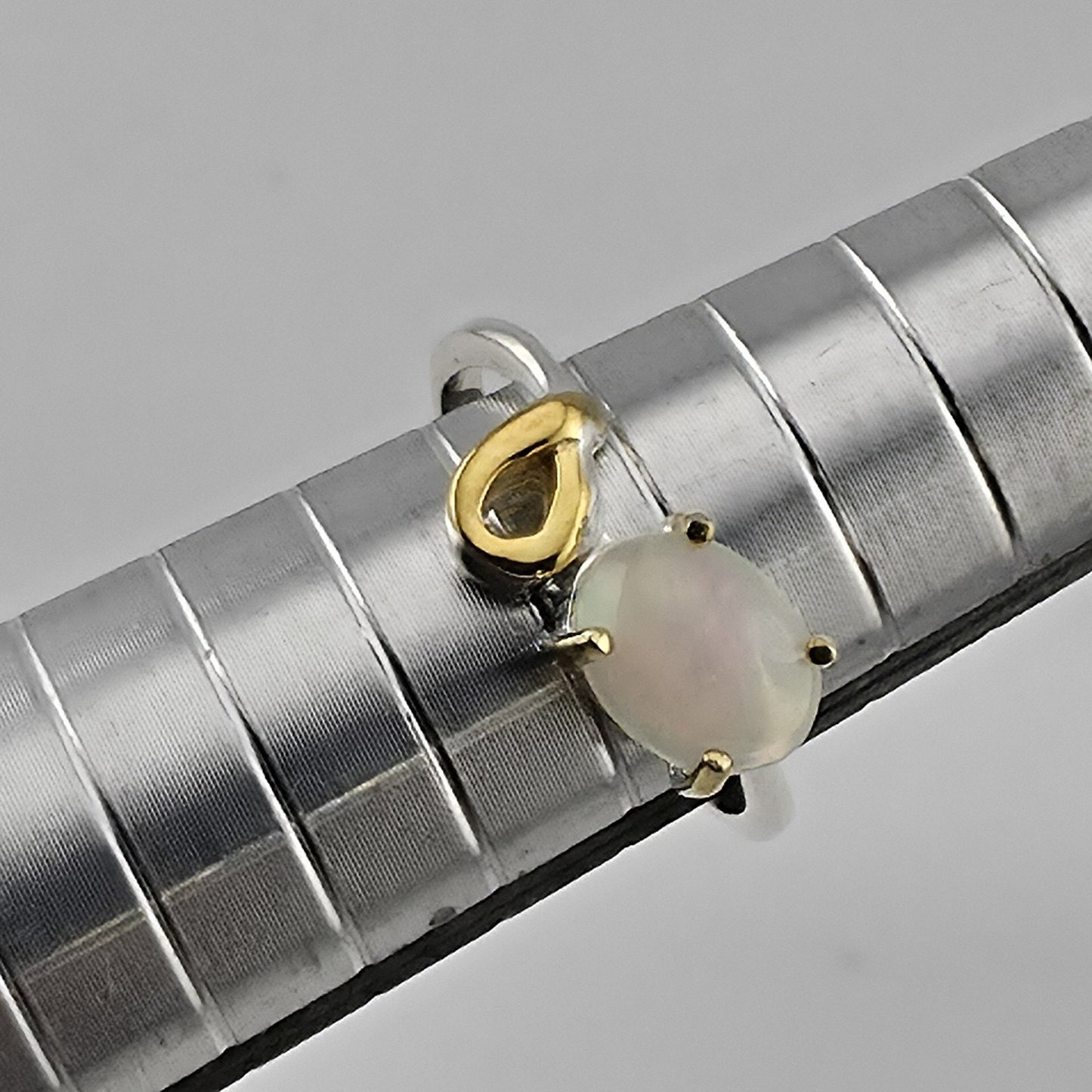 Natural Opal Ring 925 Sterling Silver Unique Gold Accent Size 5.25 Jewelry