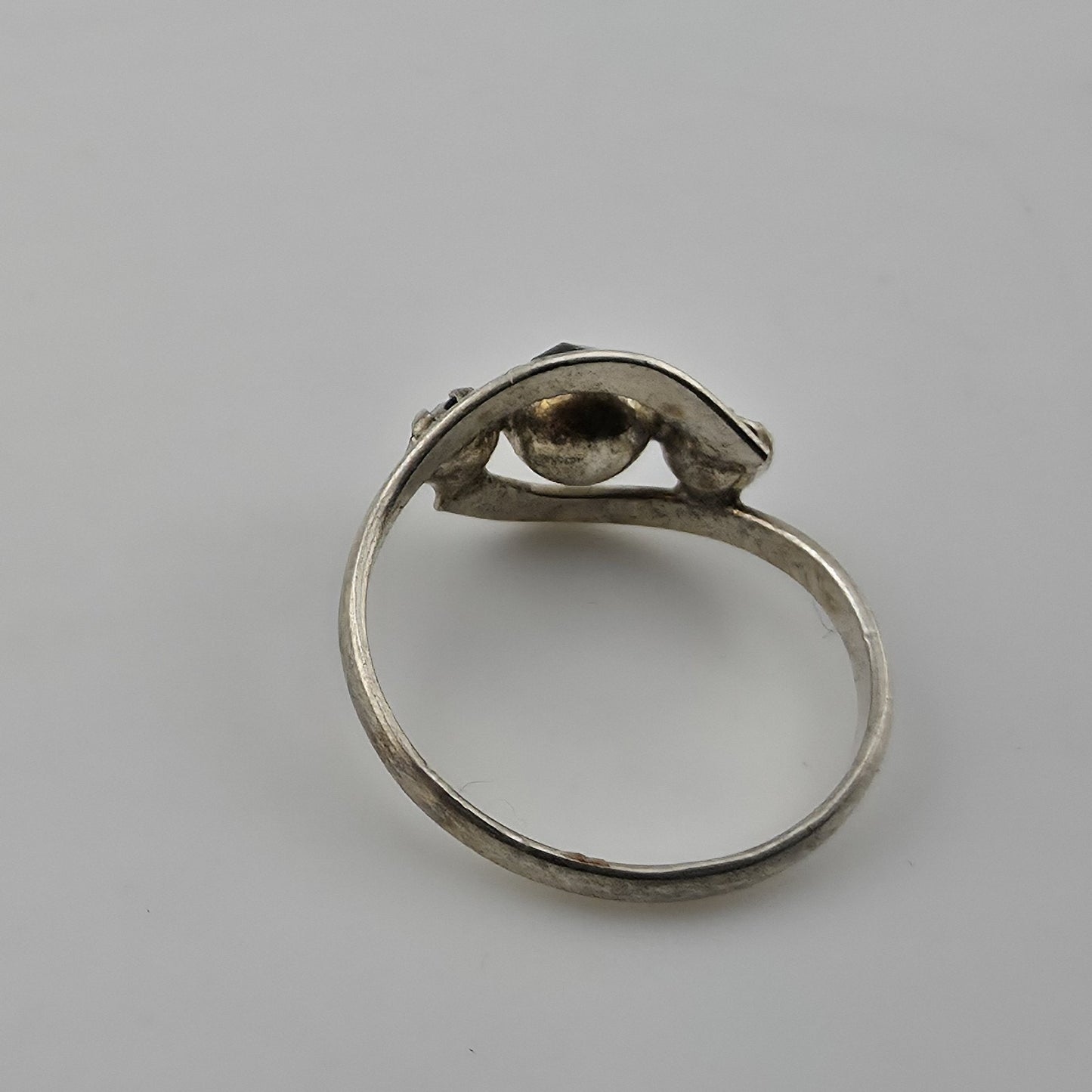 Vintage Sterling Silver Black Stone Pinky Ring Petite Size 2.5 Mid Century Retro