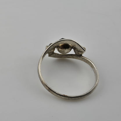 Vintage Sterling Silver Black Stone Pinky Ring Petite Size 2.5 Mid Century Retro