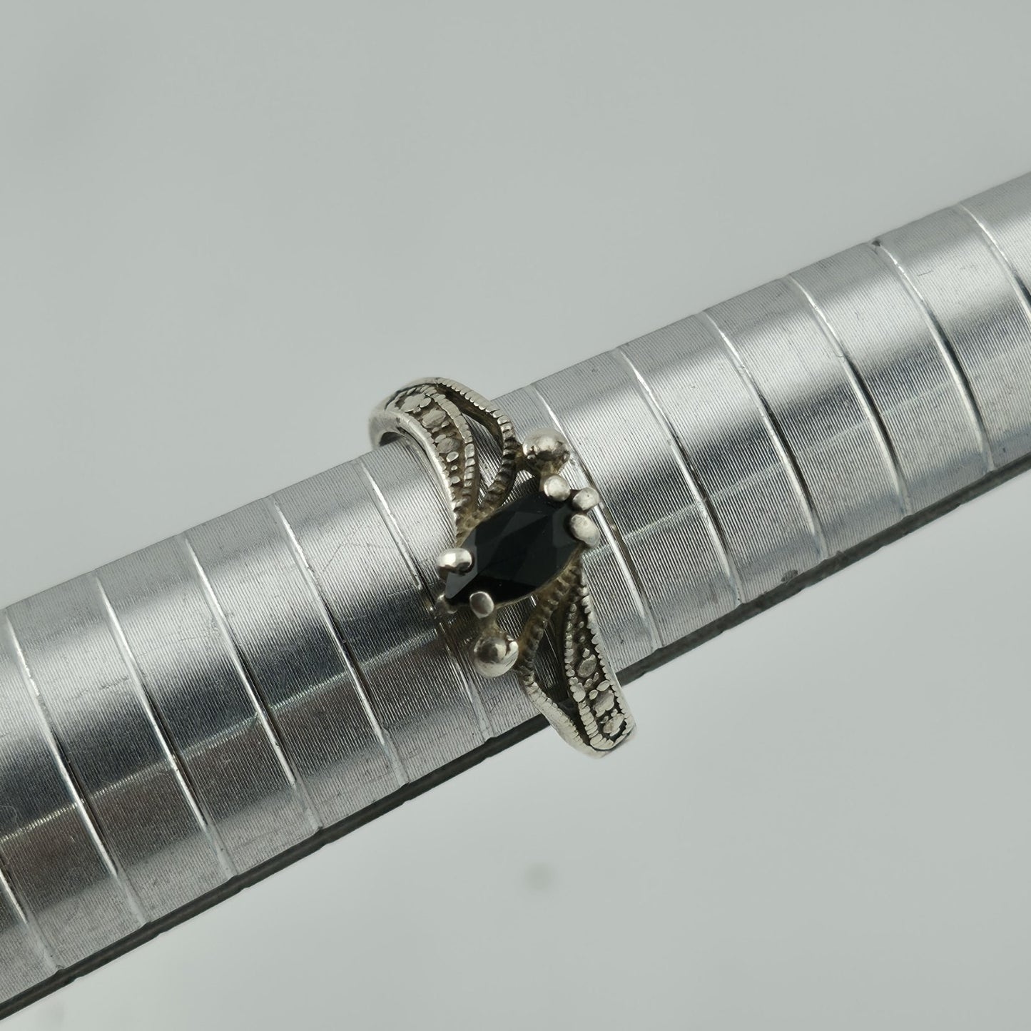 Vintage Avon Sterling Silver 925 Black Stone Ring Marquise Size 7.25