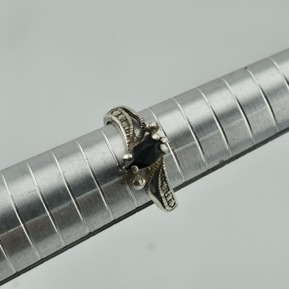 Vintage Avon Sterling Silver 925 Black Stone Ring Marquise Size 7.25