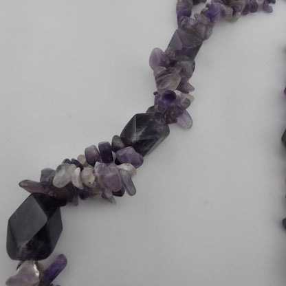 Purple Amethyst Multiple Strand Chip Necklace 20" Toggle Clasp Statement Piece