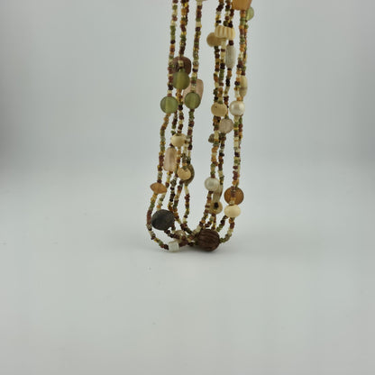 Necklace Artisan Mix Media Beaded Art Glass Earthy Boho 30" 1950s Vintage