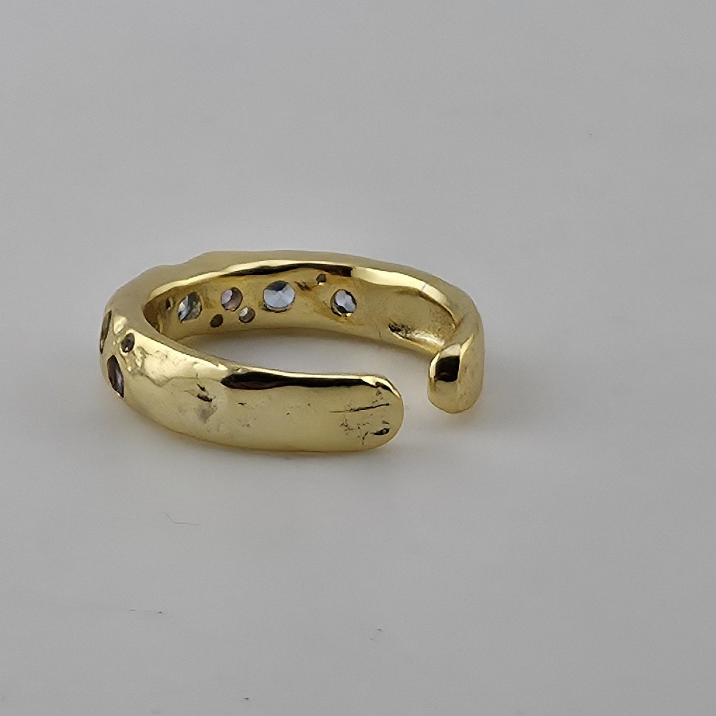 S925 organic adjustable ring with blue and purple gemstone style stones
