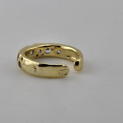 S925 organic adjustable ring with blue and purple gemstone style stones