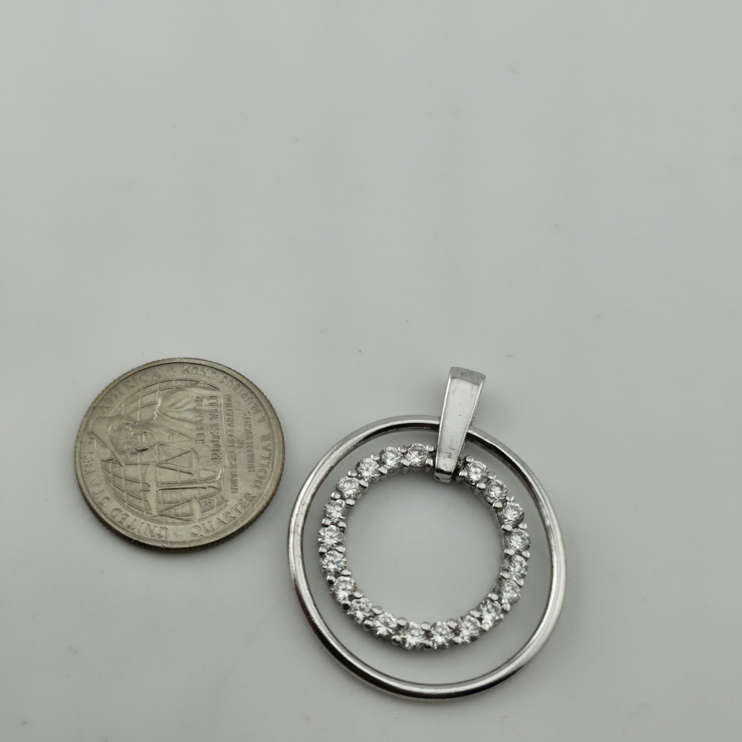 Sterling Silver 925 CZ Circle Pendant Inner Ring Only Silver Modern Double Circl