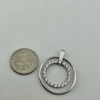 Sterling Silver 925 CZ Circle Pendant Inner Ring Only Silver Modern Double Circl