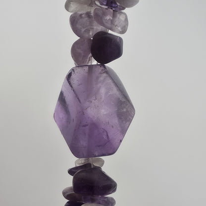 Purple Amethyst Multiple Strand Chip Necklace 20" Toggle Clasp Statement Piece
