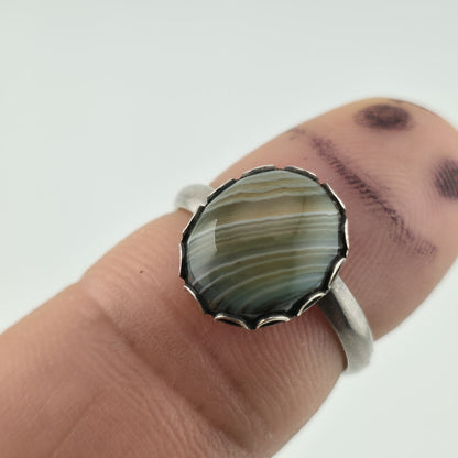 Vintage Sterling Silver Banded Agate Ring Adjustable Size 925 Statement Stone