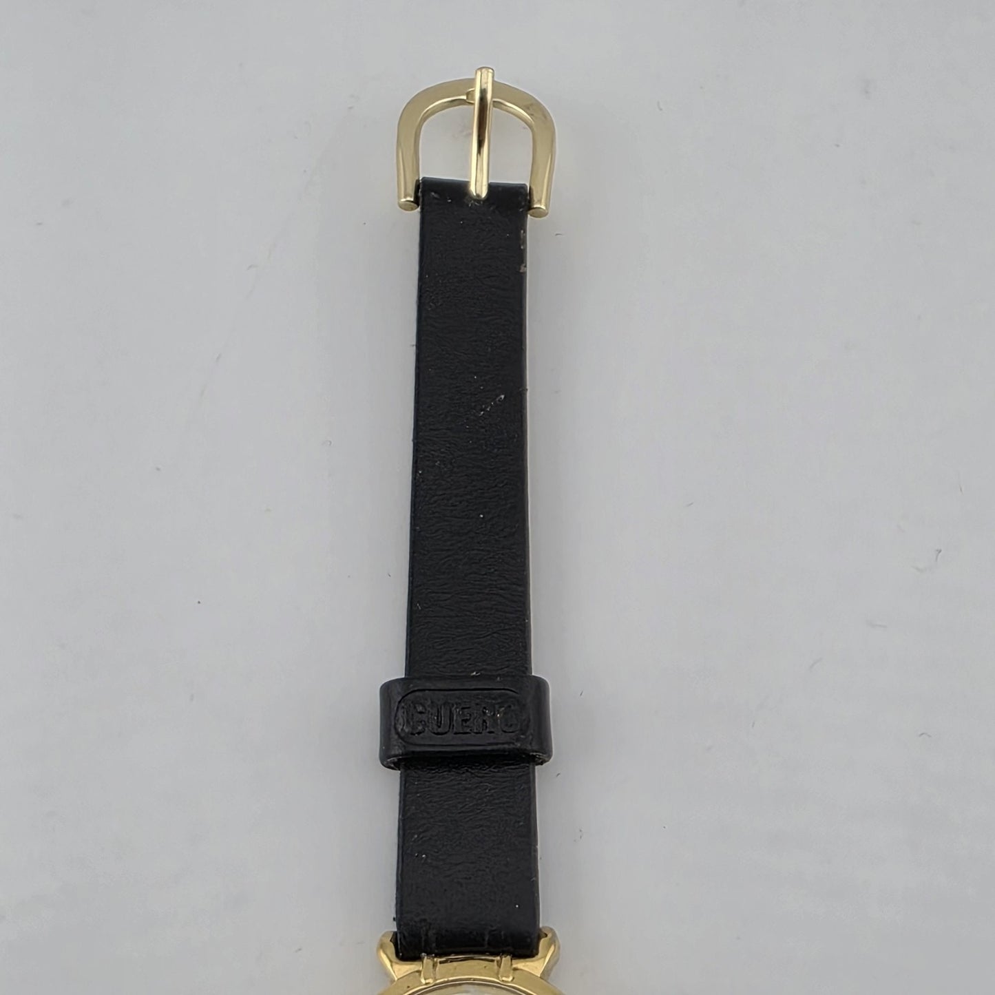 Vintage Timex Quartz Women's Gold Tone Dress Watch Black Strap Runs 6.75 Wrist