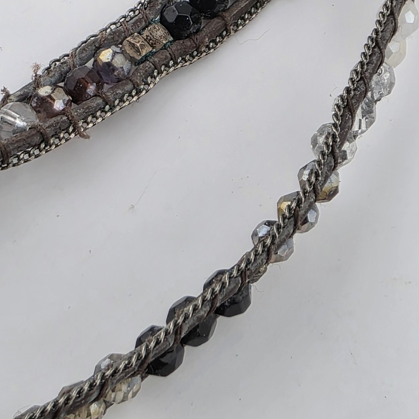 Nakamol Woven Hematite Quartz Bead Necklace / Wrap Bracelet Brown 35”