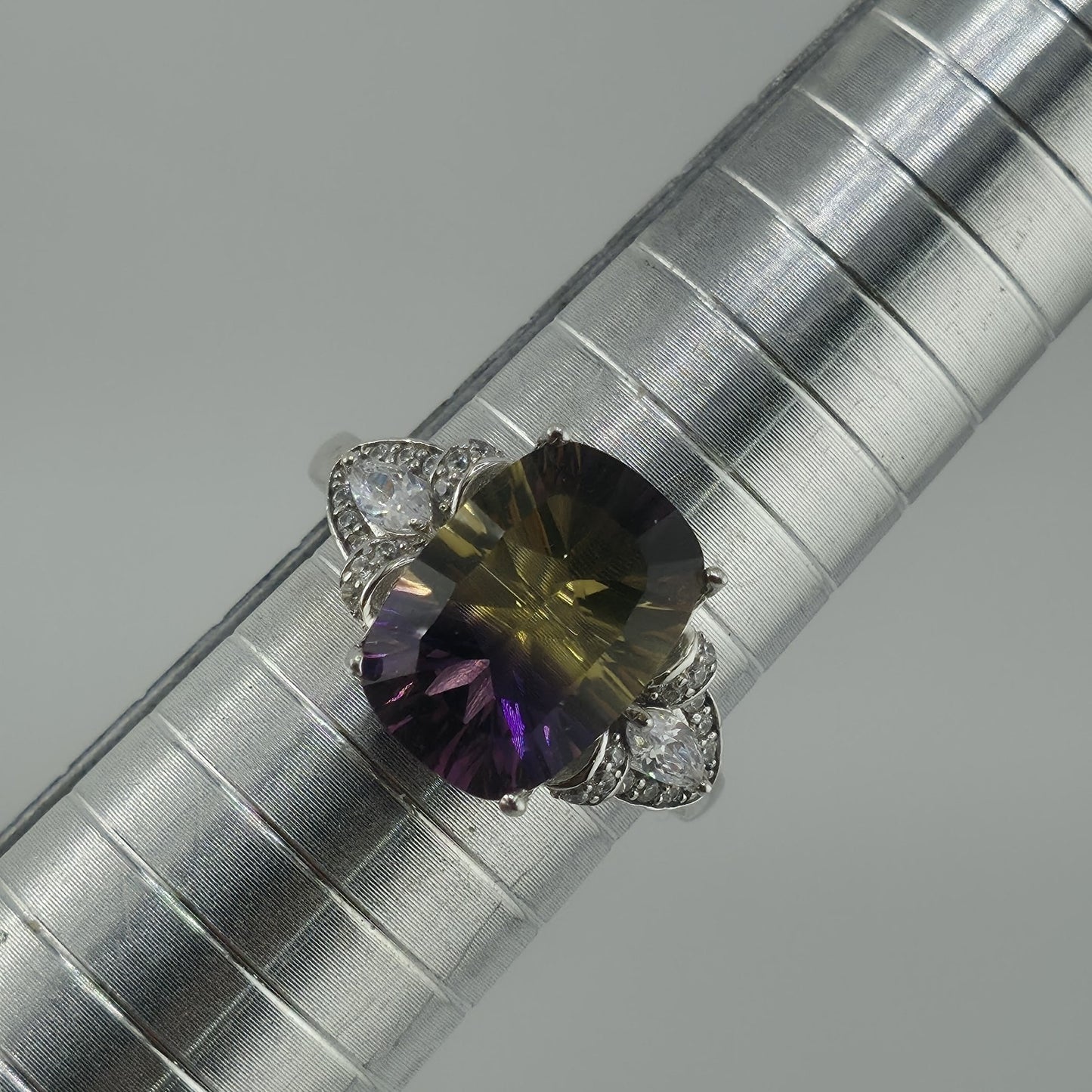 Sterling Silver 925 Ametrine Ring Size 9.25 Cushion Cut Purple Yellow Stone