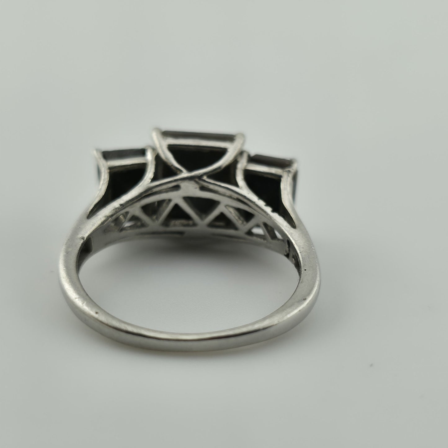 Sterling Silver Ring 925 Gray Quartz Stones Three Square Size 8