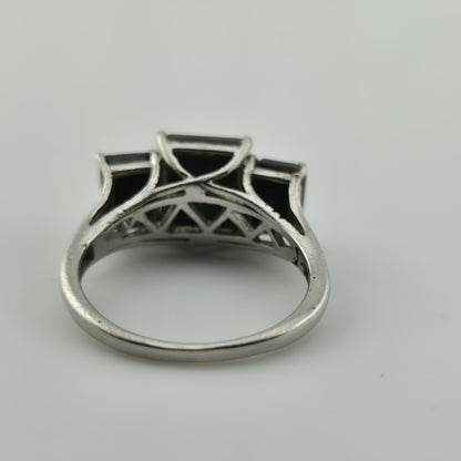 Sterling Silver Ring 925 Gray Quartz Stones Three Square Size 8