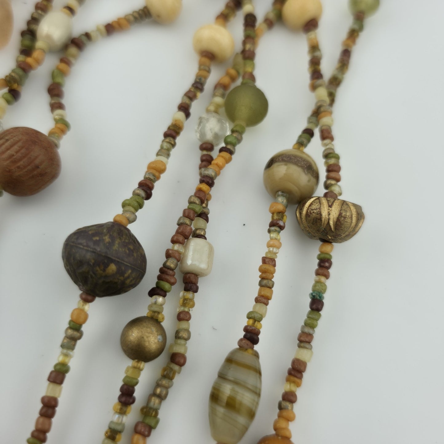 Necklace Artisan Mix Media Beaded Art Glass Earthy Boho 30" 1950s Vintage